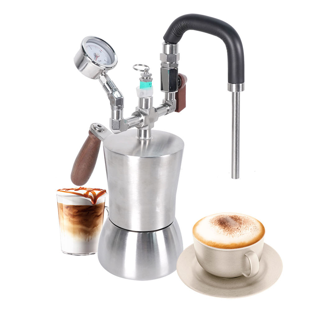 UrbanFlair Coffee stovetop steam milk frother with pressure gauge – manual barista milk steamer for cappuccino and latte