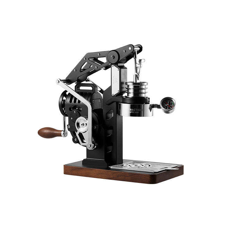 Manual lever espresso machine with pressure gauge and wooden base – UrbanFlair Coffee