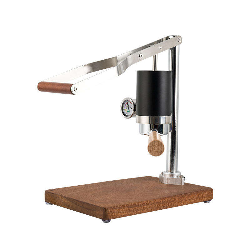 Manual lever espresso machine with pressure gauge and wooden base – UrbanFlair Coffee